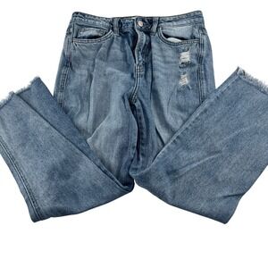 Flying Monkey‎ Womens Distressed High-Waisted Blue Denim Jeans Size 32 Cotton